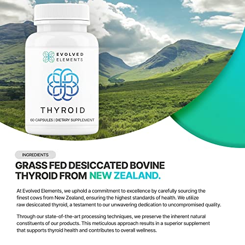 Evolved Elements Raw Grass-Fed Desiccated Bovine Thyroid - Thyroid Support for Women Evolved Elements