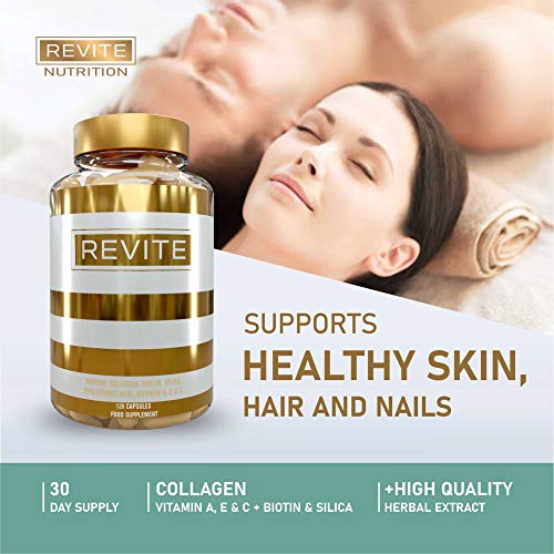 Marine Collagen Capsules 2000mg, Hyaluronic Acid, Silica, Biotin, Vitamin A, E & C Hair Revite