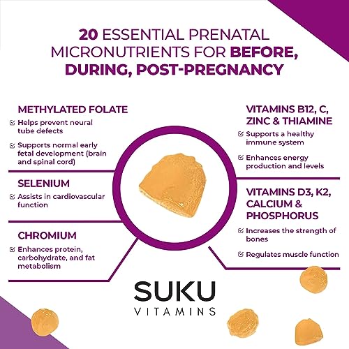 SUKU Vitamins - Complete Prenatal - Enriched with Calcium, Vitamin K2, Vitamin B12