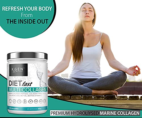 K-GEN Multi Collagen Peptides Powder Hydrolyzed Grass Fed Bovine, Wild Caught Marine | Advanced Diet Collagen Types I, III, IV & V Hyaluronic K GEN ketogenic enhancement