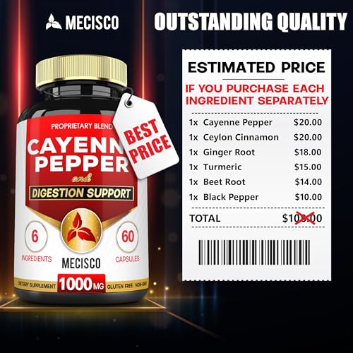 Mecisco 6in1 Cayenne Pepper Capsules Organic with Ginger Root, Beet Root, and Black Pepper Mecisco