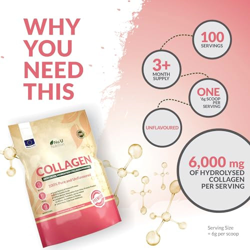 Collagen Powder 600g - 100 Servings - High Grade Pure Bovine 100% - Collagen Peptides Hydrolysate Nu U Nutrition