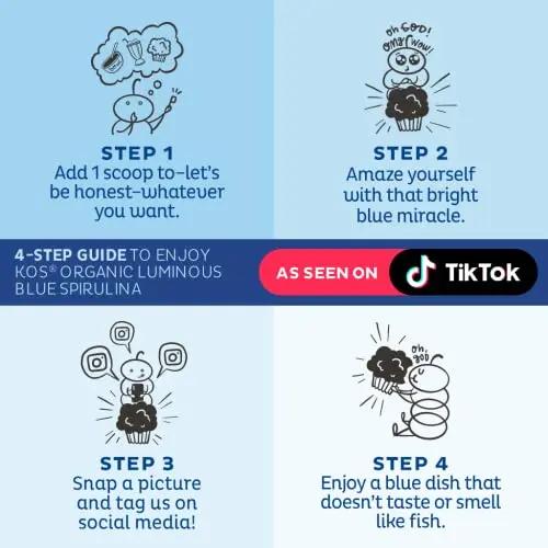 KOS USDA Organic Energizing Blue Spirulina Blend - 70 mg Organic Caffeine, B-Complex KOS