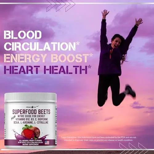 Peacock Max Superfoods Blend Immunity Support Vegan Gluten Free (Beets Nitric Oxide B12 Powder, 1 Pack)