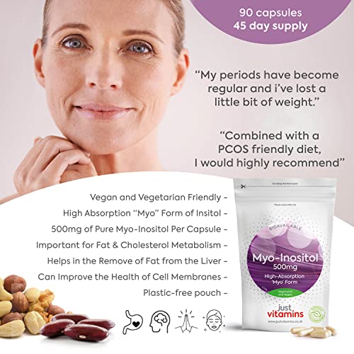 Myo-Inositol Capsules - 500mg x90 Capsules - Pure Premium Quality Myo Inositol Vitamin Just Vitamins