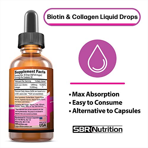 SBR Nutrition Biotin and Collagen Liquid Drops Daily Food Supplement, Vitamins SBR Nutrition
