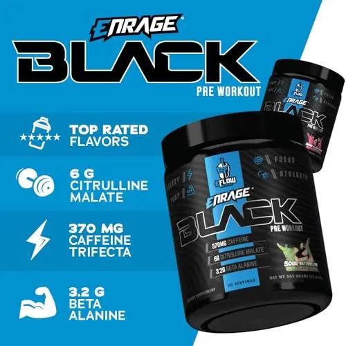 eFlow Nutrition ENRAGE Black Preworkout Sample Packs - Travel Packs - High Stim Energy, Pump, Strength, Endurance, Focus, Nootropic formula - Variety (6 Packs)