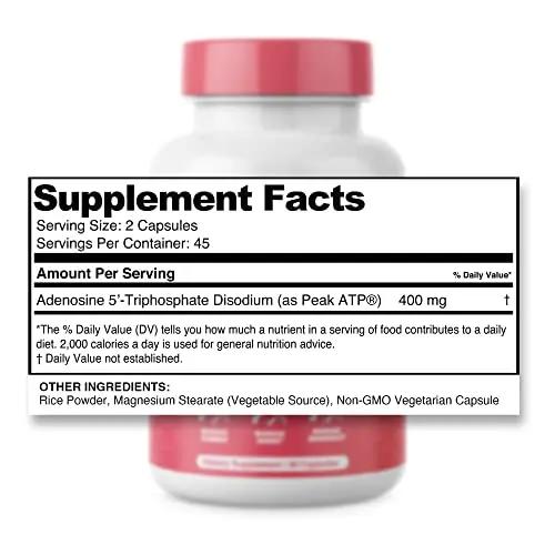 Pure ATP Capsules, Adenosine Triphosphate - Increase Energy, Endurance, Strength, Recovery & Muscle Pump, Faster Than Creatine HMB & Nitric Oxide, Natural Pre Workout Supplement - 90 Count