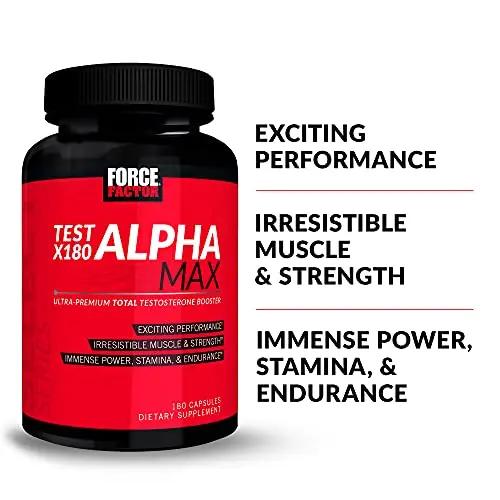 FORCE FACTOR Test X180 Alpha Max, 2-Pack, Total Testosterone and Nitric Oxide Booster for Men with Fenugreek Seed & Tribulus to Increase Blood Flow & Improve Male Athletic Performance, 360 Capsules