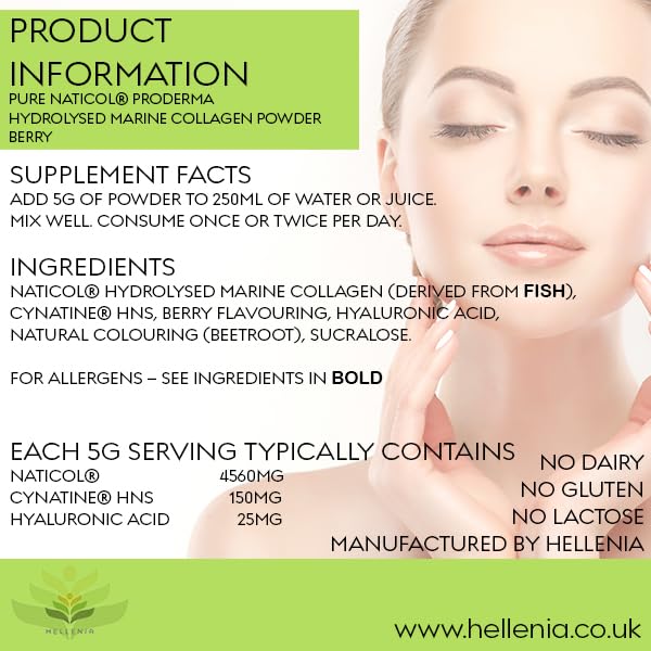 Pure Hydrolysed Marine Collagen Powder 300g | Berry Flavour | Type 1 and 3 Hellenia