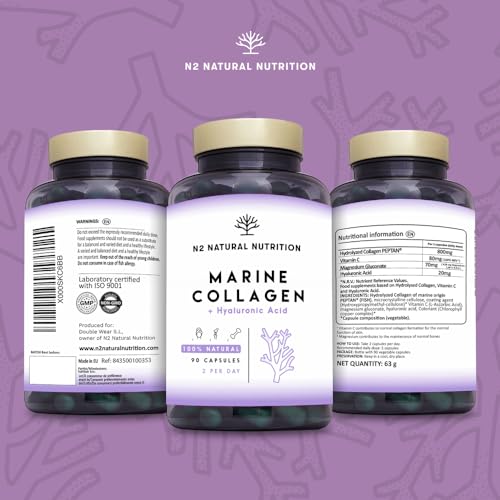 Marine Collagen with Hyaluronic Acid for Skin Care, Hair Care, Joints. Magnesium, Vitamin C. Hydrolysed Collagen Supplements N2 Natural Nutrition