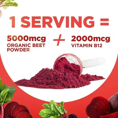 selfevolve Beet12 - Organic Beet Root Powder Enhanced with Vitamin B12, Nitric Oxide Booster, Beet Juice Powder Support Natural Energy, Beet Powder with Black Cherry Flavor, 30 Servings