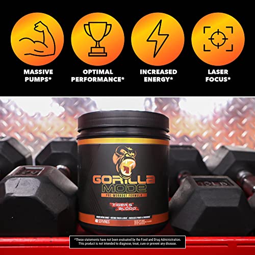 Gorilla Mode Pre Workout - Massive Pumps · Laser Focus · Energy · Power - L-Citrulline Gorilla Mind
