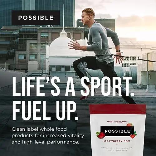 Possible Beet Pre-Workout - Strawberry Beet Flavor - Individually Wrapped Servings - Contains B-Vitamins and Green Tea Caffeine Extract - Source of Nitrates - 1 Bag, 20 Stick Packs