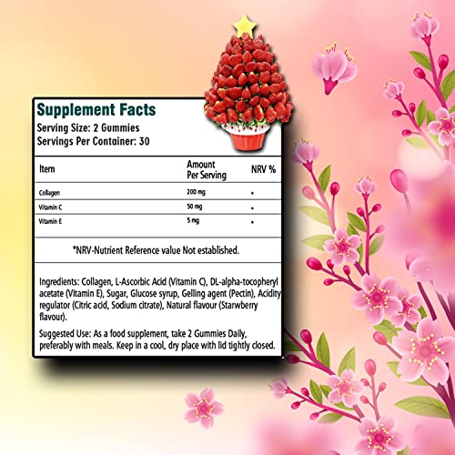 Ved Collagen Gummies; Chew Gummies Strawberry Flavour, Raw Unfiltered Collagen Gummies Ved