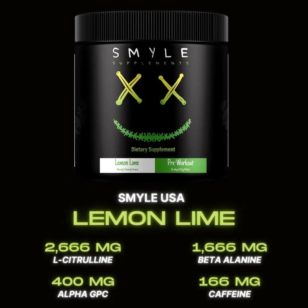 Smyle USA Pre-Workout Powder Lemon Lime - Pre Workout Energy with 400mg Alpha GPC + 167mg Caffeine and 1667mg Beta-Alanine Performance Blend | 30 Servings