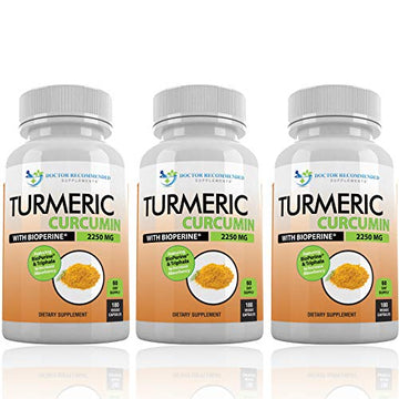Turmeric Curcumin - 2250mg/d - 95% Curcuminoids - 180 Veggie Caps with Black