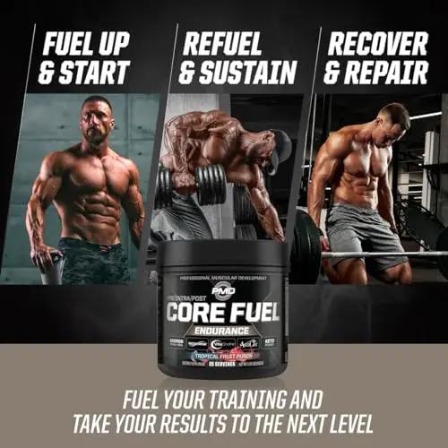 PMD Sports Core Fuel Endurance, Performance & Recovery - BCAAs, EAAs, Beta Alanine, Betaine Anhydrous, Glutamine, Electrolytes - Muscle Growth, Strength - Stim Free, Tropical Fruit Punch (25 Servings)