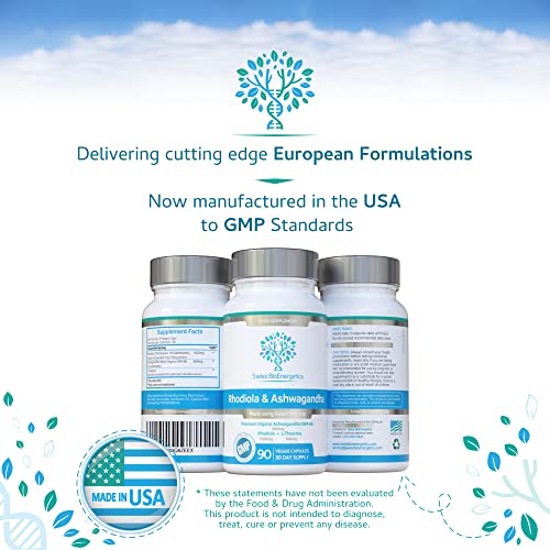 Rhodiola & Ashwagandha with L-Theanine - Award Winning Ashwagandha KSM-66 600mg swiss bioenergetics