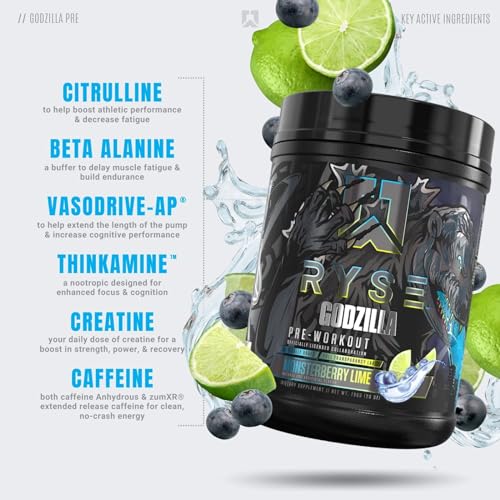 Ryse Noel Deyzel x Godzilla Pre Workout | Intense Pumps, Energy, & Focus | Citrulline & Beta RYSE Up Supplements