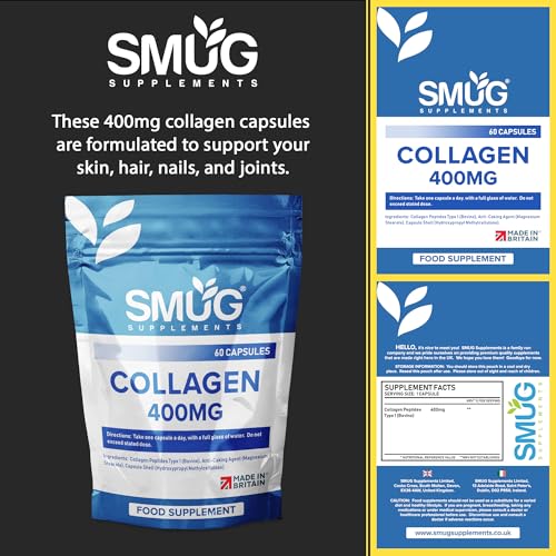 SMUG Supplements Collagen Capsules - 60 High Strength 400mg Pills - Promotes Healthy Skin SMUG Supplements