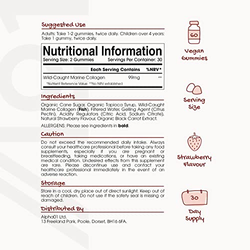 Marine Collagen Gummies - Wild-Caught Marine - Tapioca Based - High Potency Hydrolysed Marine Collagen Gummies ALPHA01