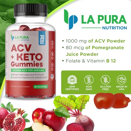 LaPura ACV 1000 mg + Keto Gummies for Weight Loss, 60 Gummies - 1000 mg Apple Cider LaPura