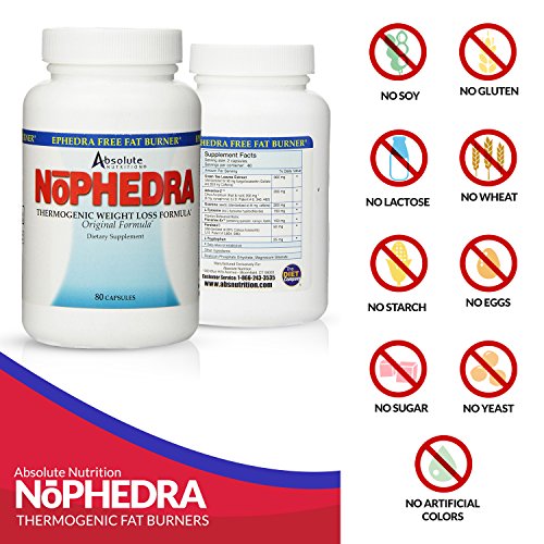 Absolute Nutrition Thermogenic Fat Burners, Nophedra Capsules, 80 Count Bottle