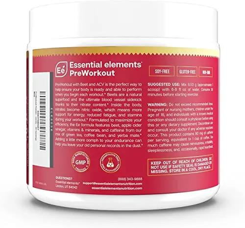 Essential Elements PreWorkout Powder with Beet Root & ACV | Superfood Energy Supplement Essential Elements