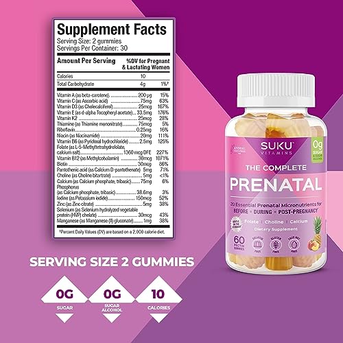 SUKU Vitamins - Complete Prenatal - Enriched with Calcium, Vitamin K2, Vitamin B12