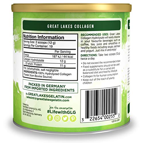 Great Lakes Gelatin Collagen Hydrolysate, Grass-Fed Bovine Hydrolysed Collagen Peptides Protein Powder Supplement, Unflavoured, 226g, Can Great Lakes Gelatin