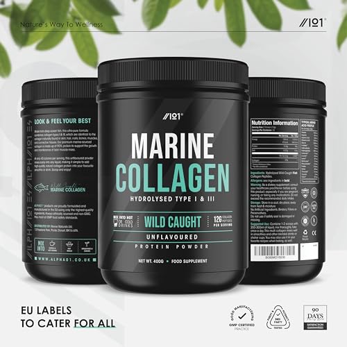 Marine Collagen Powder Supplement - 400g - Wild-Caught Canadian Marine Collagen - Unflavoured - Types 1 & 3 Hydrolysed Collagen ALPHA01