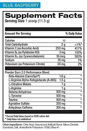 Rivalus Powder Burn 2.0 Pre Workout Supplement, Blue Raspberry, 0.89 Pounds Rivalus