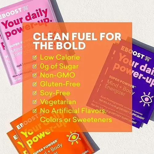 EBOOST Energy Drink & Electrolyte Powder, 20 Packets - Super Powder Orange EBOOST