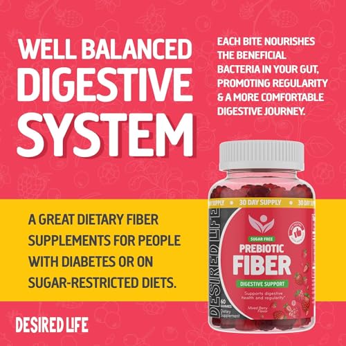 Desired Life Sugar Free Prebiotic Fiber Gummies for Adults and Kids Mixed Berry Flavor Desired Life