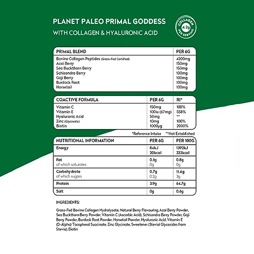 Planet Paleo Primal Goddess -Pure Collagen with Hyaluronic Acid and Zinc (210g, 35 Servings) Planet Paleo
