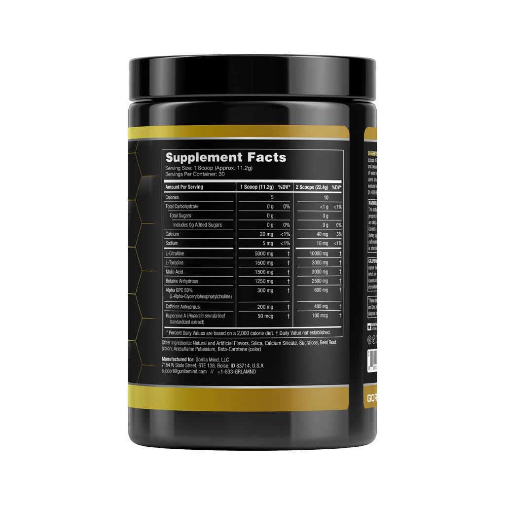 Gorilla Mode Base Pre Workout - Raises Nitric Oxide · Intense Focus & Drive · Endurance Gorilla Mind