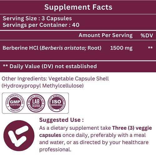 SHRISHA HERBAL Indian Berberine 1500mg - Berberine HCl 500mg Per Capsule - Support SHRISHA HERBAL