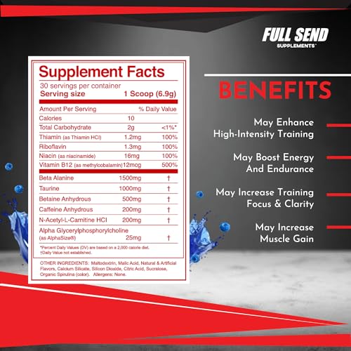 FULL SEND Pre Workout Powder with Beta Alanine, Preworkout Energy Supplement FULL SEND