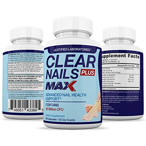 Justified Laboratories (3 Pack) Clear Nails Plus Max Pills 40 Billion CFU Probiotic 60 Caps Justified Laboratories