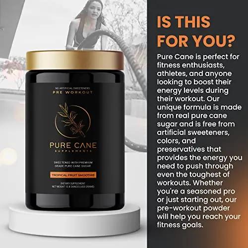 Pure Cane Natural Pre Workout Powder for Men & Women - No Artificial Sweeteners, Sweetend With Natural Pure Cane Sugar- Tropical Fruit Smoothie