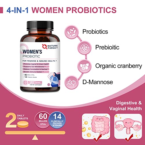 Probiotics-for-Women, Probiotics and Prebiotics, Cranberry and D-Mannose, 50-Billion NATURE TARGET