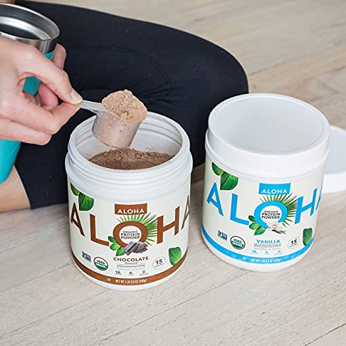ALOHA Organic Plant Based Protein Powder, Stevia Free, Chocolate, 19.6 oz, 15 Servings ALOHA