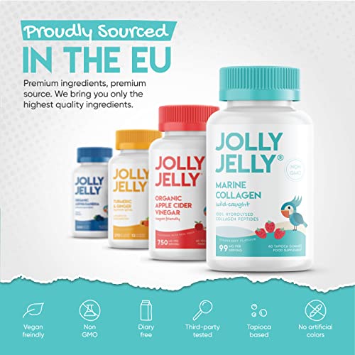 Marine Collagen Gummies by Jolly Jelly® - Wild-Caught Marine Collagen Tapioca Gummies - Type 1 Hydrolysed Collagen - Strawberry Flavour - 60 Gummies. JOLLY JELLY