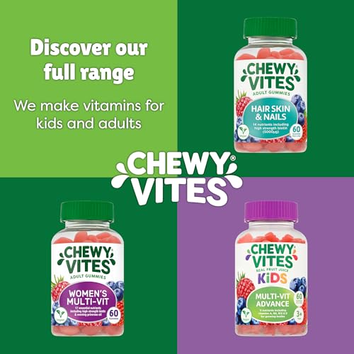 Chewy Vites Beauty Collagen 60 Gummy Vitamins |Hydrolised Collagen, CoQ10, Biotin + Vitamins | 1 Month Supply | Real Fruit Juice | Berry Flavour | 2-a-Day | CHEWY VITES