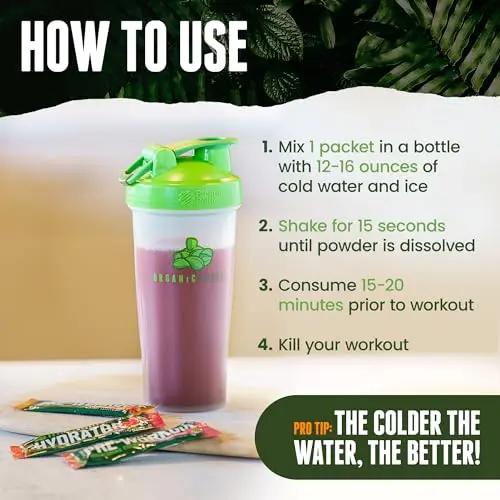 Organic Muscle Superfood Pre Workout Powder for Men & Women, Passionfruit Guava (15 Packets) - USDA Organic Supplement - Vegan, Natural, Plant-Based & Low Caffeine Energy Powder