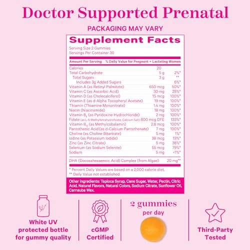 Pink Stork Premium Prenatal Gummy Vitamins with DHA, Folate, and Vitamin D - Multivitamin