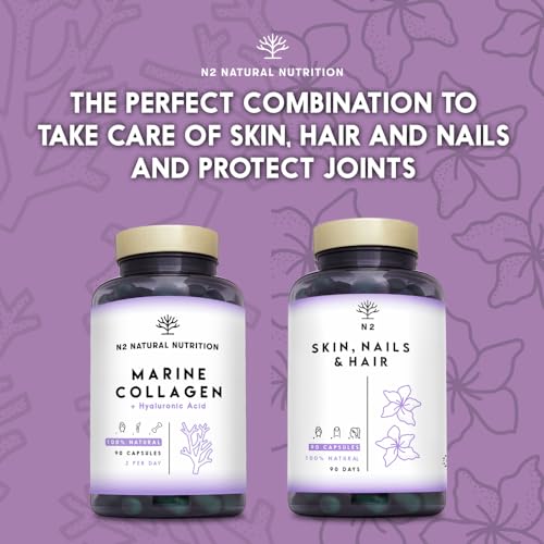 Marine Collagen with Hyaluronic Acid for Skin Care, Hair Care, Joints. Magnesium, Vitamin C. Hydrolysed Collagen Supplements N2 Natural Nutrition