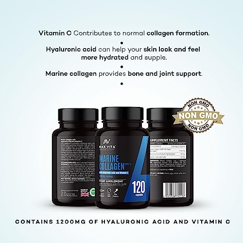 Marine Collagen Supplement 1200mg with Hyaluronic Acid & Vitamin C Hydrolysed Peptides Powder MAX VITA MAXIMUM VITALITY