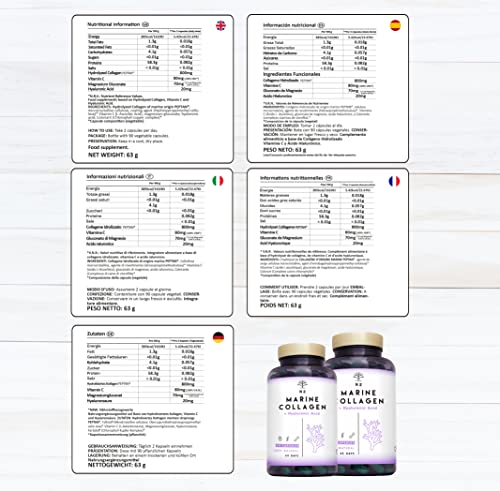 Marine Collagen with Hyaluronic Acid for Skin Care, Hair Care, Joints. Magnesium, Vitamin C. Hydrolysed Collagen Supplements N2 Natural Nutrition